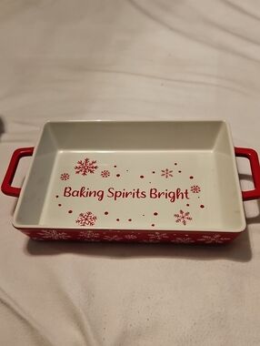 Baking Spirits Bright Red Holiday Ceramic Baking Dish